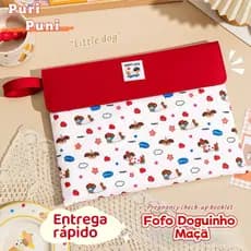 Bolsa Arquivo PEONY - Organizador de Documentos Com Estampa Cachorrinho Maçã Vermelha Super Fofa