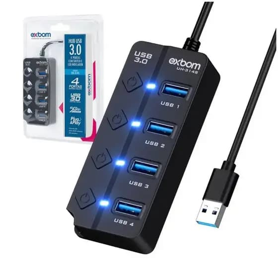 HUB USB 3.0 4 PORTAS COM INTERRUPTORES EXBOM UH-314S