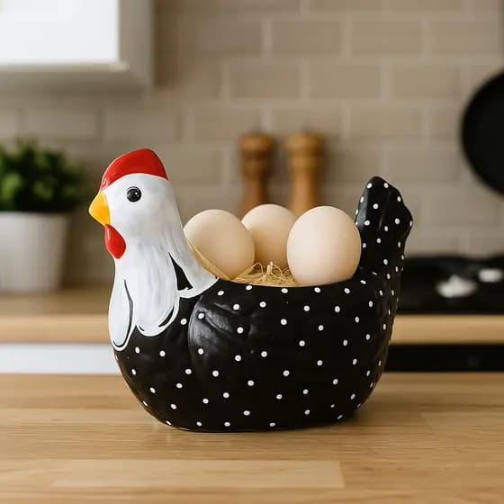 Galinha com Ovos Cerâmica Enfeite De Mesa Decorativa