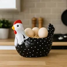 Galinha com Ovos Cerâmica Enfeite De Mesa Decorativa