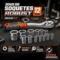 Jogo De Soquete Sextavado 1/2 Robust 12 Peças Kit Chave Catraca Cachimbo Pito Oficina Original