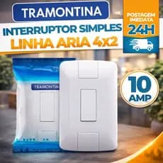 Kit Interruptor Simples Tramontina Aria Branco 4x2 Original Placa Modular Fácil Instalação
