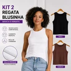KIT 2  Regata Blusinha Feminina Duplo Básica Elegante Blogueira Tendencia
