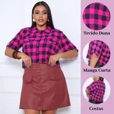 Camisa Cropped Xadrez com Brilho – Estilo e Glamour Plus Size