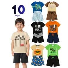 Kit 10 Peças Infantil Conjunto MENINO Roupas para Calor de Algodão Sortidos