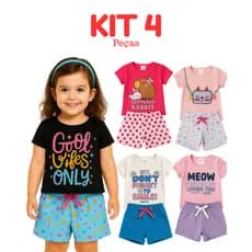Kit 4 Peças Roupa Menina Infantil Conjuntos Sortidos Verão Algodão