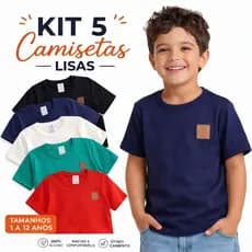 Kit 5 Camisetas Lisas Básicas MENINO Coloridas Verão 100% Algodão Confortável