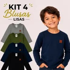 Kit 4 Camisetas Manga LONGA MENINO Lisas inverno Cores Sortidas
