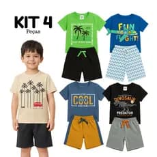 Kit 4 Peças Roupa MENINO Infantil Conjunto Sortidos Verão