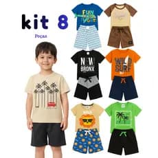 Kit 8 Peças MENINO Conjunto Verão Roupas Parque Escola Creche Aulas Sortidos