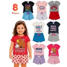Kit 6 peças Menina Infantil Conjunto Verão Sortidos Verão Algodão Combo Roupa Volta Aulas Creche
