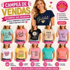 Kit Sortido 1 ou 3 Blusa Feminina Baby Look Gola Redonda Manga Curta Camiseta Feminina Estampas e Cores Sortidas