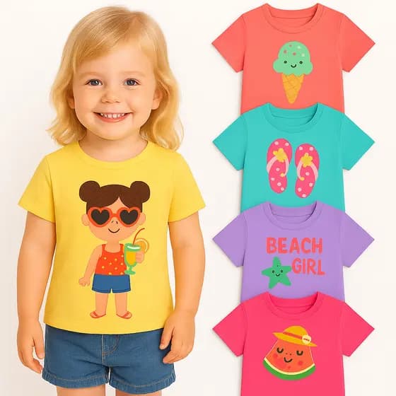 Kit 3 Camisetas Infantil Menina Infantil - Kit 3 Blusas de Menina Infantil Verão Sortidas- Blusa Feminina Verão Infantil