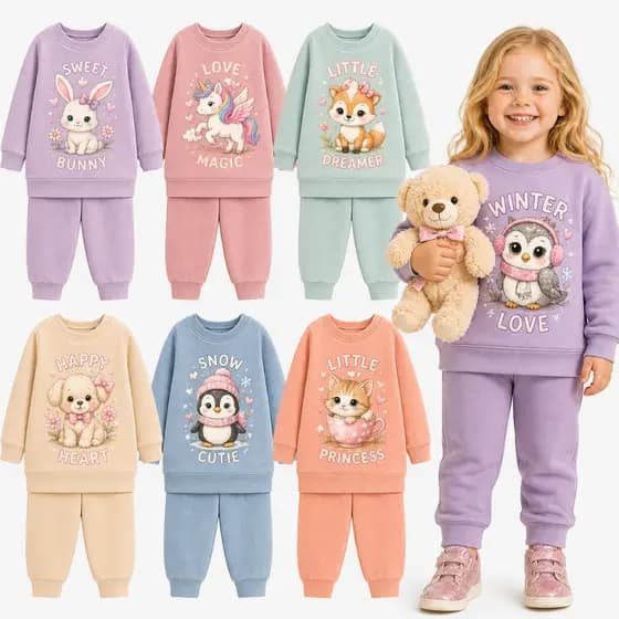 Kit Sortido 2 ou  6 Peças de Roupa de Moletom Infantil Inverno Feminino Bebê Conjunto Infantil Inverno Menina Sortidos