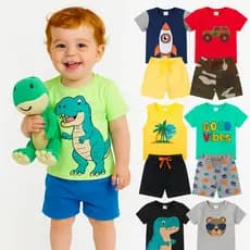 Kit Sortido 2 ou 4 Peças Roupa Infantil Menino Verão Conjuntos Masculino de Verão Camiseta Manga Curta e Shorts de Verão
