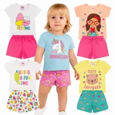 Kit Sortido 2 ou 6 Peças Roupa de VERÃO Menina Infantil Bebê Conjuntos Infantil de Verão Feminino Sortidos Manga Curta