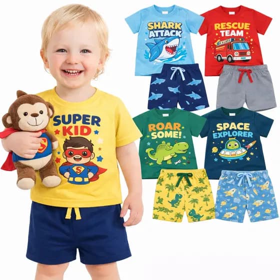 Kit Sortido 2 ou 4 Peças De Roupa Infantil Bebê Menino VERÃO Conjunto de Verão Menino Moda Praia Entrega Rápida
