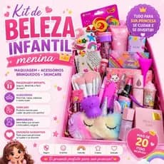 Kit Maquiagem Infantil Completo Menina + Bolsa Transparente + Acessórios Cabelo + Unhas Postiça + Brilho Labial + Paleta