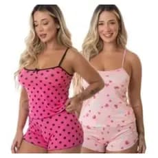 KIT5 Conjunto Pijama Feminino Baby doll Eestampado Confortável Pijama de alça, Pijama short leve roupa de dormir