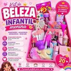 Kit Beleza Infantil criança Completo Maquiagem Skincare Menina Acessórios Tiaras Laços Pulseiras Presilhas Unha Escova