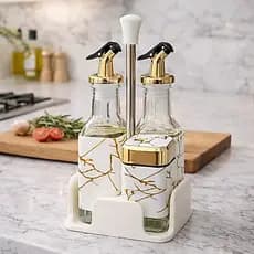 Kit Galheteiro com 4 Peças + Suporte com Designer Marmorizado Cozinha