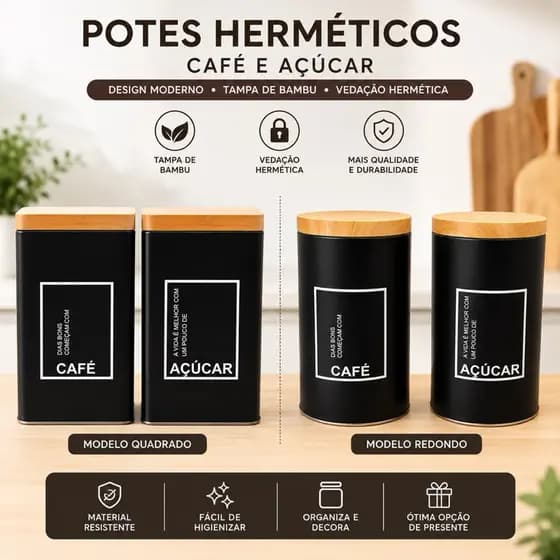 Lata em Metal Organizador de Condimentos Multiuso Açúcar Café Pote de Acucar Pote de Cafe