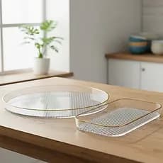 Bandeja Redonda e Retangular de  Luxo Cristal Decorativa de Mesa Cozinha
