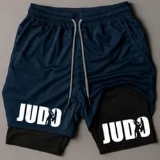 Short esportivo DryFit compressão fitness 2 em 1 masculino judô brasil arte exclusiva logo minimalista Treinos