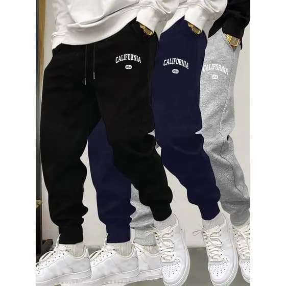 Kit 3 Calça Moletom Fitness Algodão Fitness Unissex Estilosa Flanelada Confortável Frio Inverno