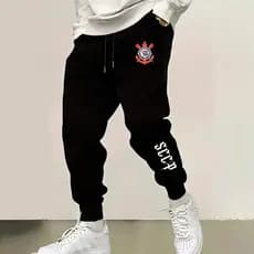 Calça moletom unissex em algodão premium slim fitness gym timão gavião arte exclusiva