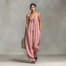 Macacão Feminino Verão 2026 | Top Tubinho Ombro à Mostra + Calça Wide-Leg【Estilo Americano Sensural Plus Size】