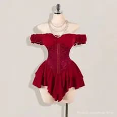 Vestido Curto Justo | Modelo Ombro à Mostra com Babados em Camadas【Sensual para Festas】