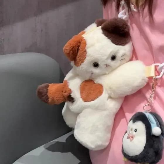 Bolsa transversal de gato de pelúcia fofa, bolsa de ombro de cachorro macio, presente com padrão animal para mulheres