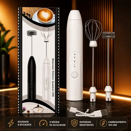 Mini Mixer Misturador Batedor Elétrico Bebida Espuma Leite Branco