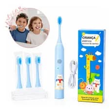 Escova Elétrica Infantil Dental Macia Recarregável Usb Azul