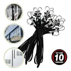 Kit 10 Extensores Elásticos 35cm para Lona Caminhão com Gancho Reforçado Estica até 70cm