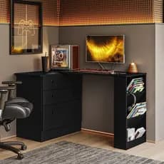 Cômoda com Mesa Giratória Gamer 4840 para Escritório Quarto Home Office Barbearia Preto Qmovi