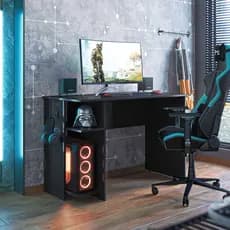 Mesa Computador Gamer 3875 Com Espaço para CPU e Suporte Fone de Ouvido Preto Qmovi