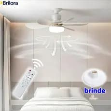 Ventilador de Teto Turbo Silencioso Oval 60W/80w 6 Pás LED 3 Cores E27 Controle Função Timing Bivolt