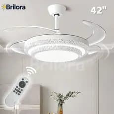 Ventilador de Teto com Lustre 4 Pás Retrátil LED Multicolor Controle Remoto Bivolt