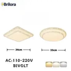 Luminária Teto Plafon Led Sobrepor Efeito Cristal Céu Estrelado Brilhante 3 Cor Em 1 Borda Infinita