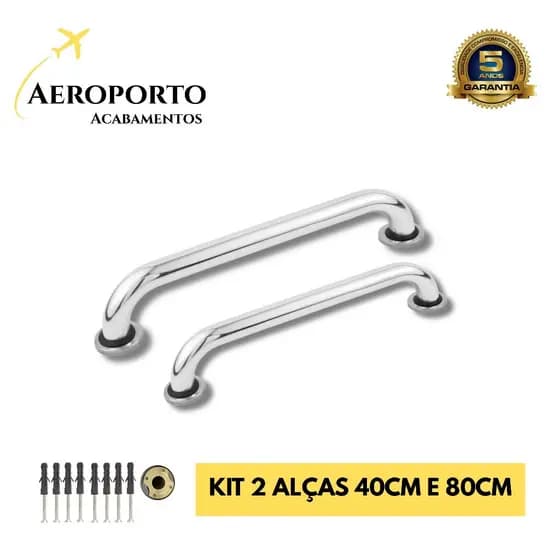 Kit 2 Alças de Apoio 40cm e 80cm Corrimão Barra de Apoio em Aluminio - PCD, Idoso e Gestante