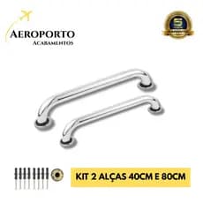 Kit 2 Alças de Apoio 40cm e 80cm Corrimão Barra de Apoio em Aluminio - PCD, Idoso e Gestante