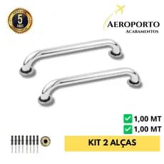 Kit 2 Alças de Apoio 1 Metro Alumínio Cromado – Segurança e Resistência para Banheir - Pcd, Idoso