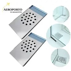 Kit 2 Ralos para Box de Banheiro –Cromado Premium 10x14cm – Aço Inox Antientupimento