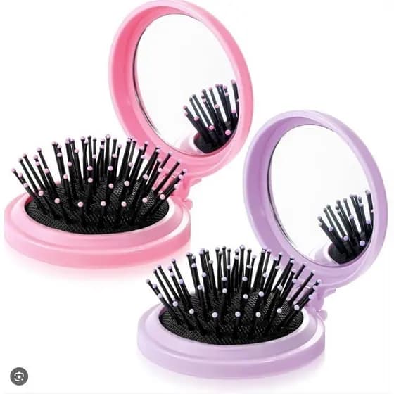 Mini Escova de Cabelo Dobrável Com Espelho-Portátil e Perfeita Para Bolsa