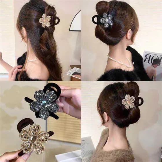 Presilha de cabelo de piranha em formato de flor com strass 8cm
