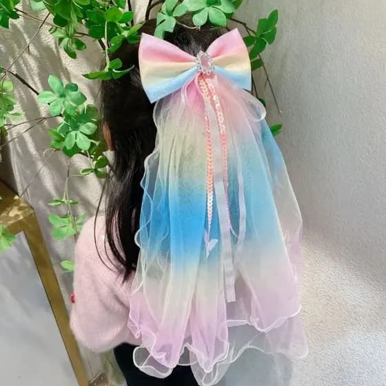 Véu de princesa infantil, presilha de cabelo com laço super delicado, acessório de cabelo para daminha de honra.