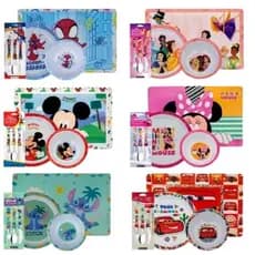 Kit Infantil Personagens 4 Peças | Prato Fundo, Bowl, Talheres e Jogo Americano
