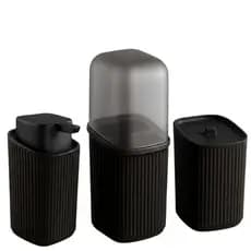 Kit Banheiro 3 Peças | Porta Algodão + Dispenser Sabonete Líquido + Porta Escova Moderno